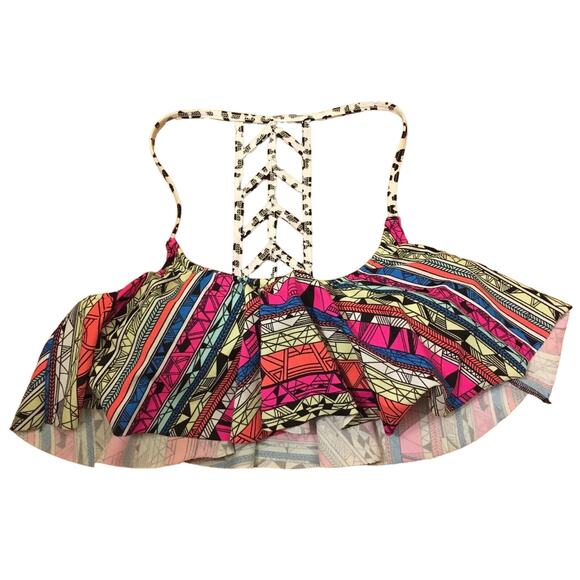 Victoria's Secret Pink Geometric Multi Color Swimsuit Top Sexy Back ~ Size S P - Picture 1 of 4